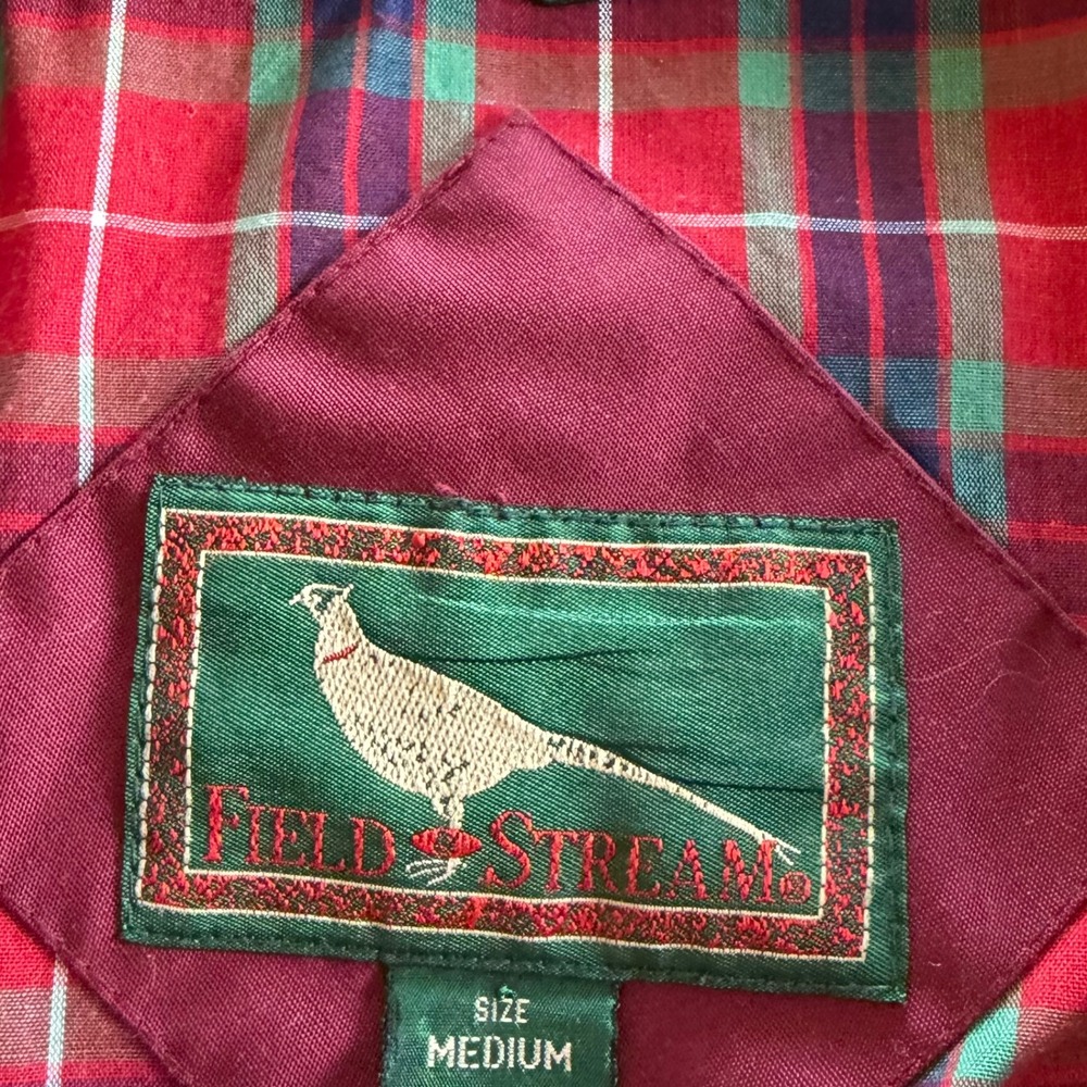 Vintage Field & Stream Burgundy Harrington Jacket Plaid Lined Bomber Mens Medium - Picture 5 of 8